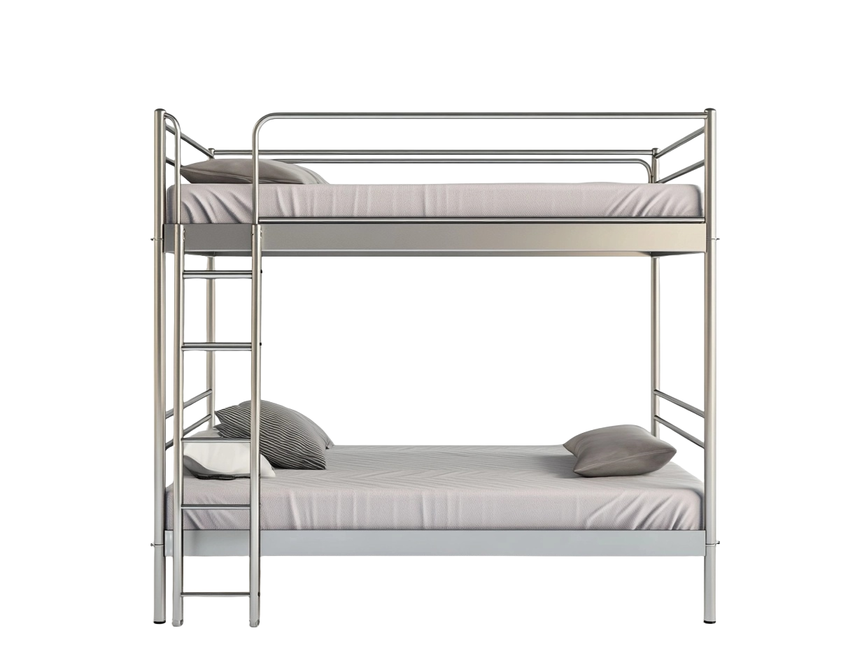 Litera doble moderna de metal plata para dormitorio juvenil resistente y funcional con escalera y barandilla 200x90cm ks6080575