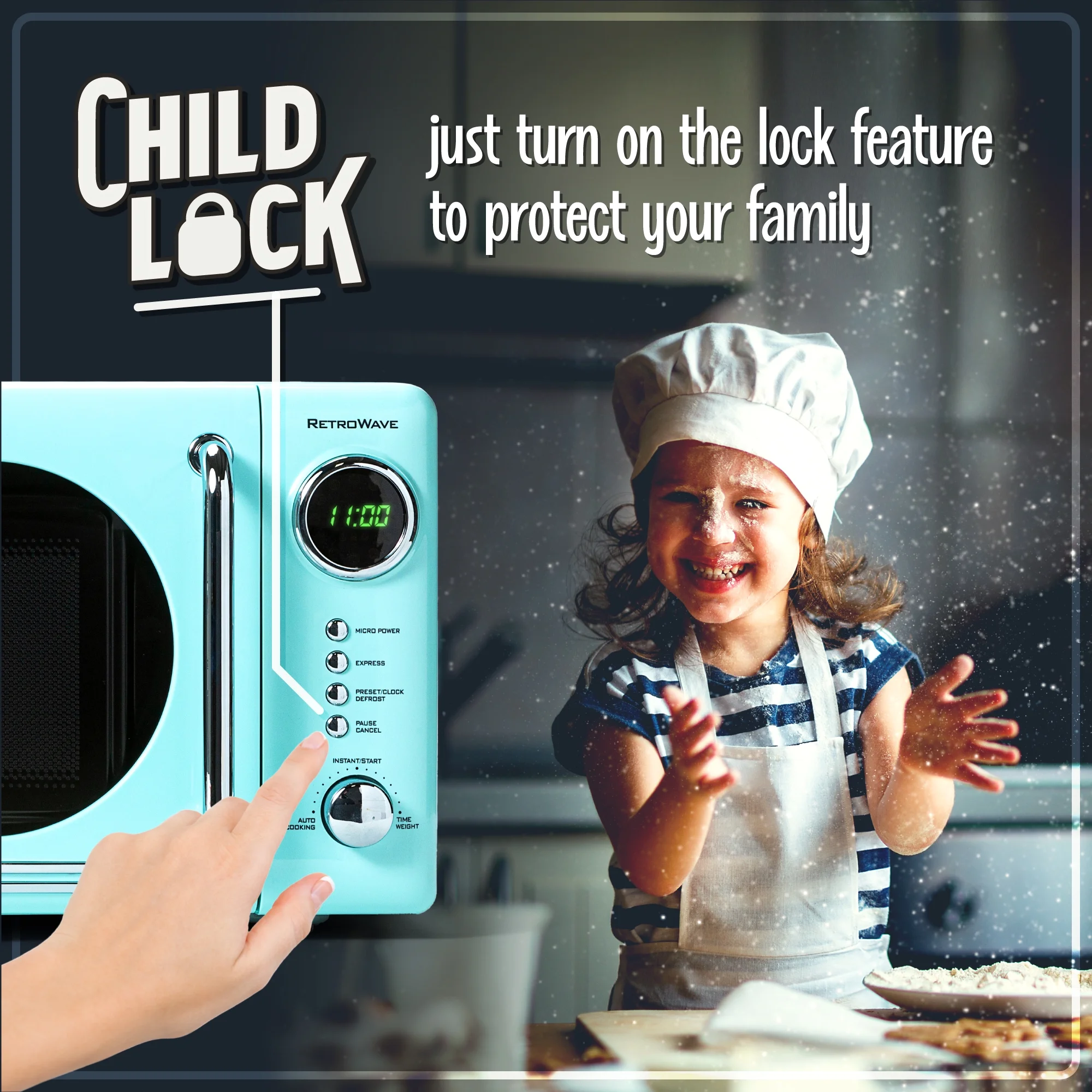 Nostalgia Retro Compact Countertop Microwave Oven - 0.7 Cu. Ft. - 700-Watts with LED Digital Display - Child Lock - Easy Clean Interior - Orange - Image 23