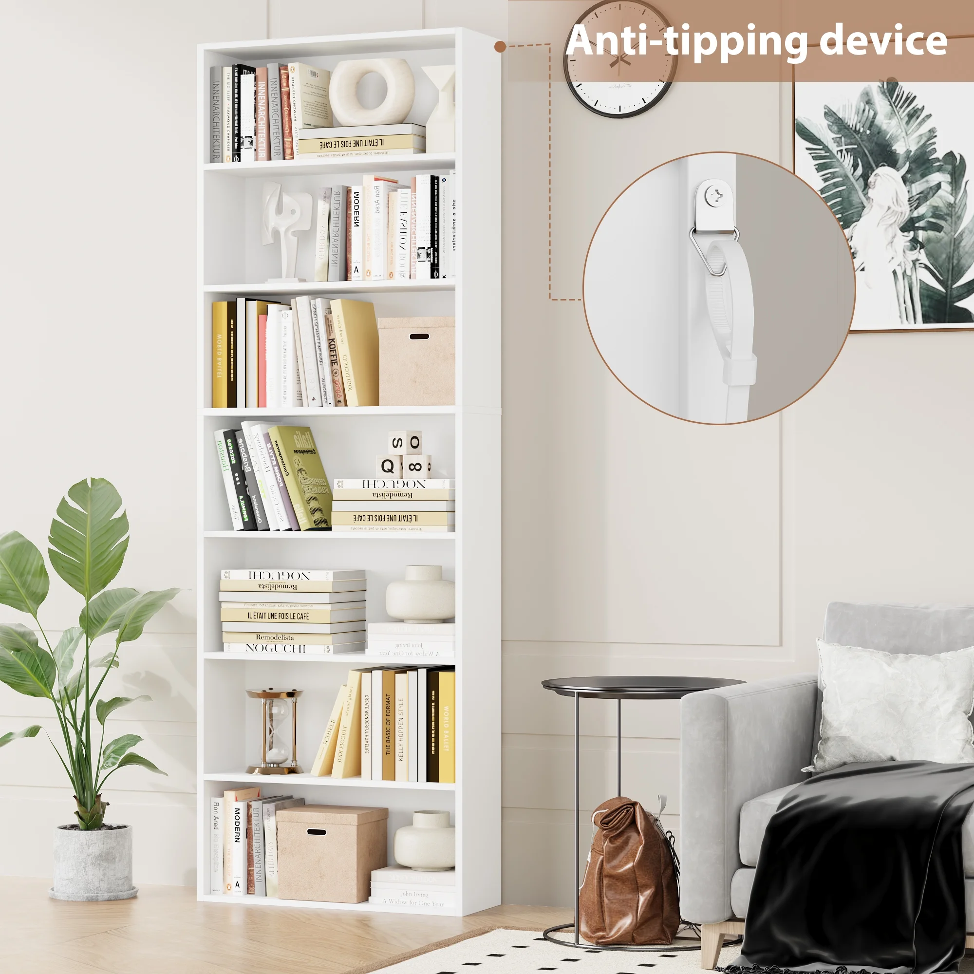 Homfa 82" Tall Bookcases, Freestanding Display Storage Shelves, 7-Tier Open Bookshelf for Home Office Living Room Bedroom, White - Image 2