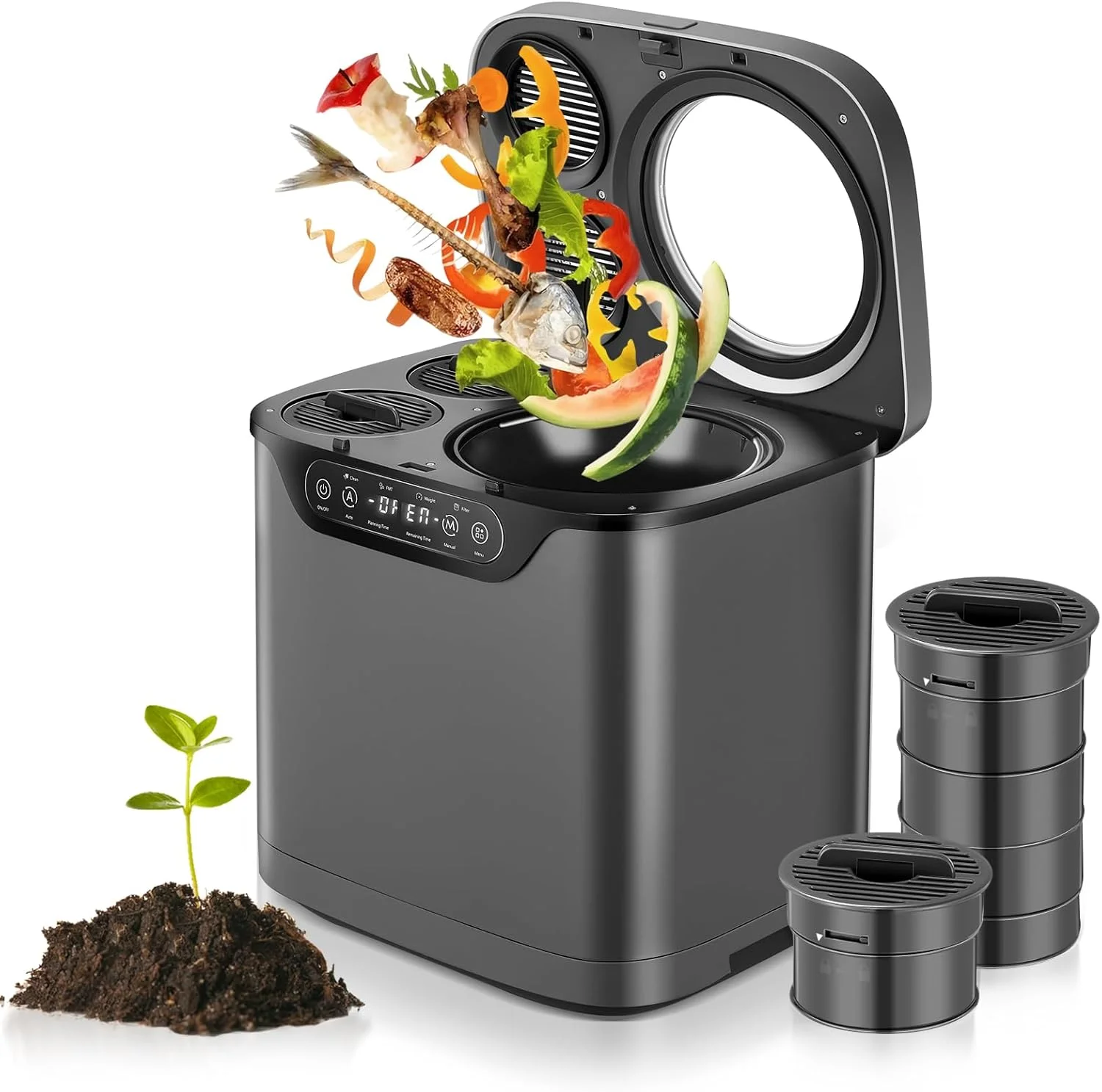 4L Electric Composter for Kitchen, Countertop Compost Bin Indoor with Visible Window, LED Display - Image 6