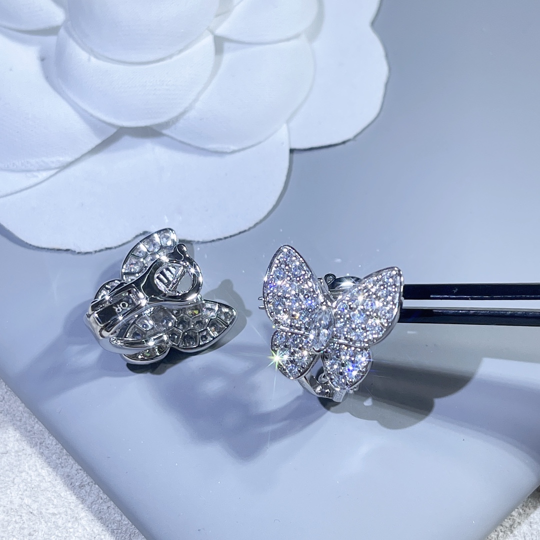 VCA Paved Diamond Silver Butterfly Earrings - Original Replica Club