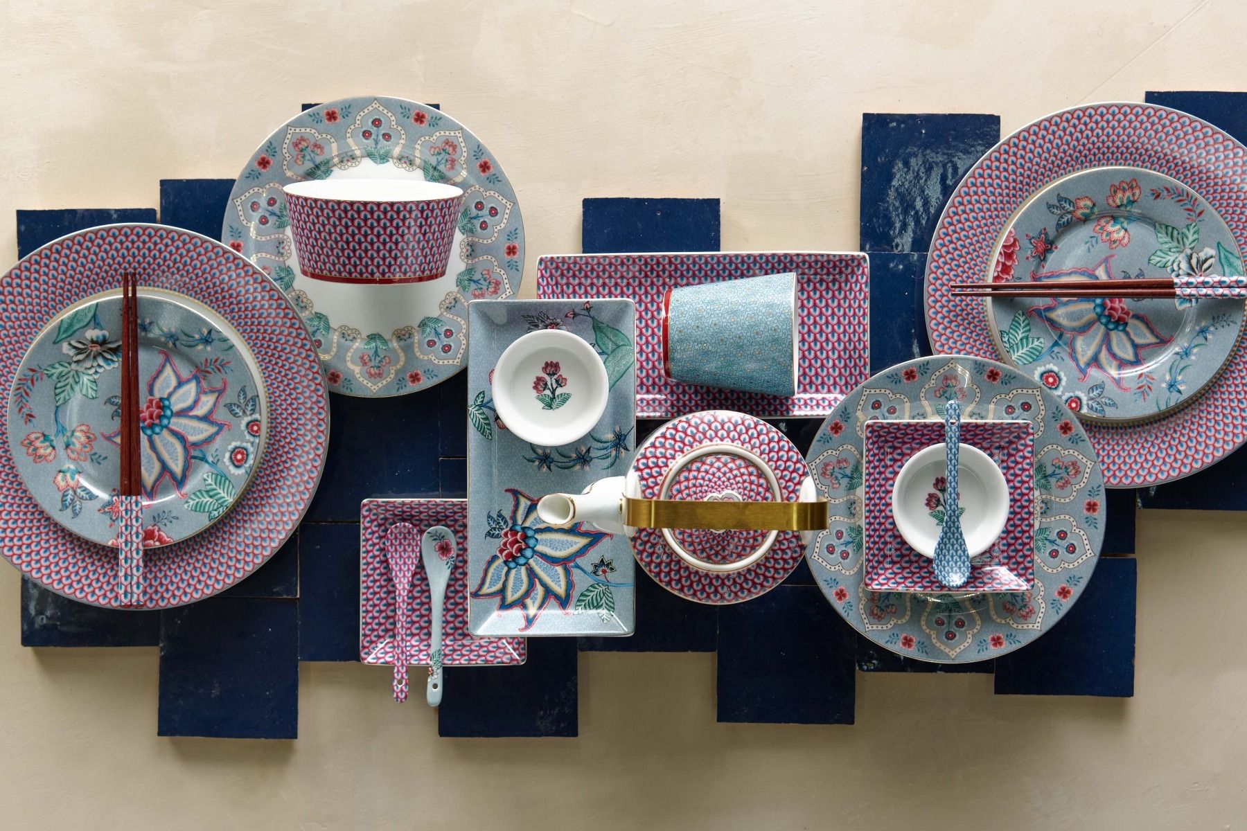 Giftset Mugs without Ear Oriental Flower Festival Blue 230ml