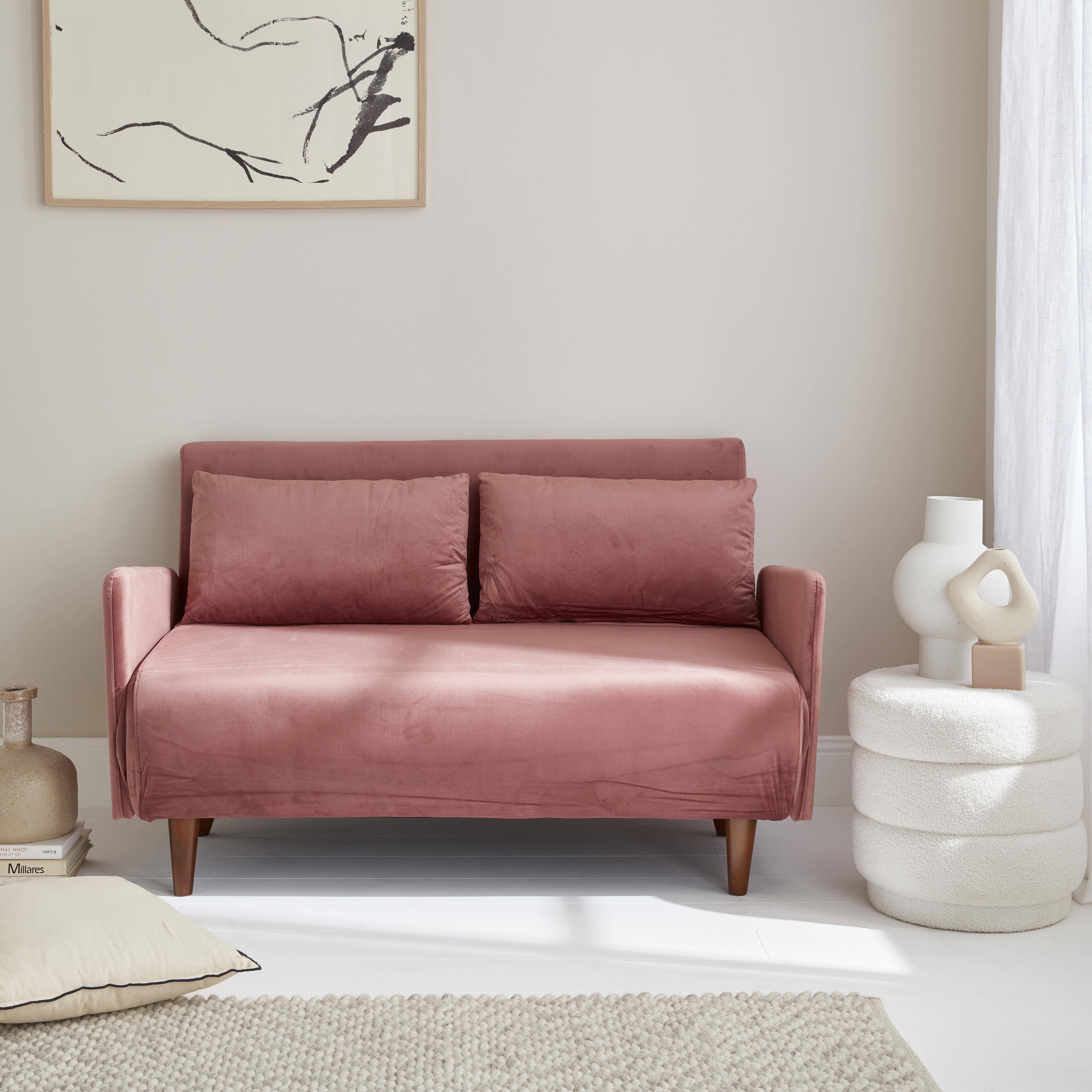 Panam terciopelo - Sofá cama de terciopelo con patas de madera, 2 plazas