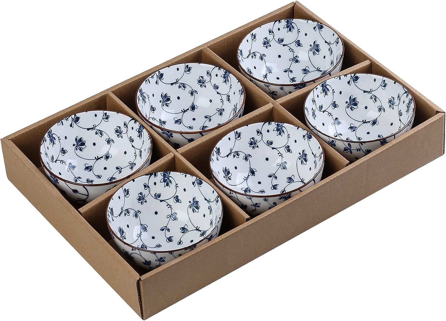 Gegong 6 Pack Ceramic Bowls, Japanese Style , 10 Ounces Thickening Blue and white porcelain Rice /Cereal Bowls for Kitchen, Suitable for microwave, ovens, dishwashers (mixing)