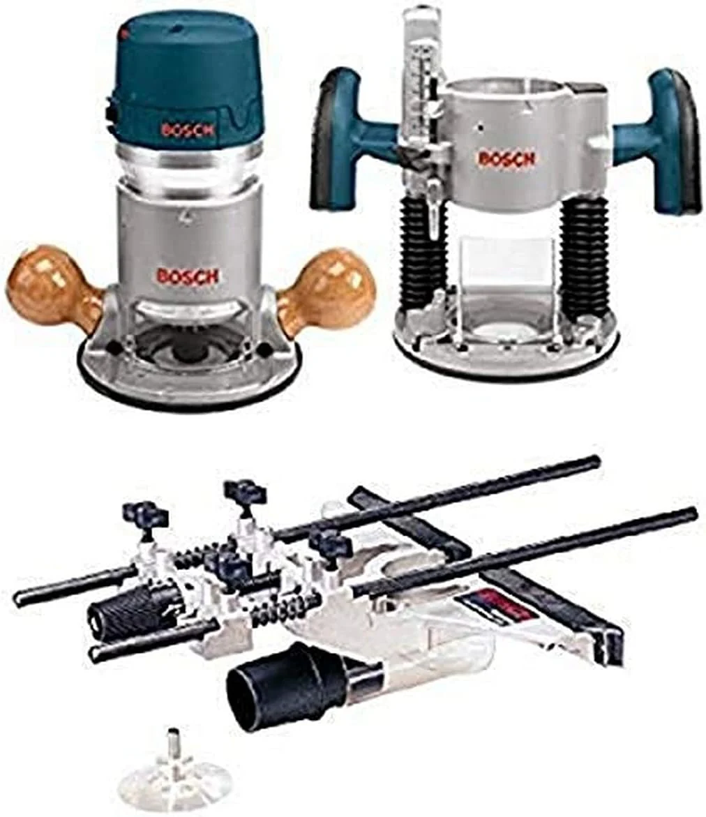 BOSCH 1617EVSPK Wood 12 Amp Router Tool Combo Kit - 2.25 Horsepower Plunge Router & Fixed Base with a Variable Speed