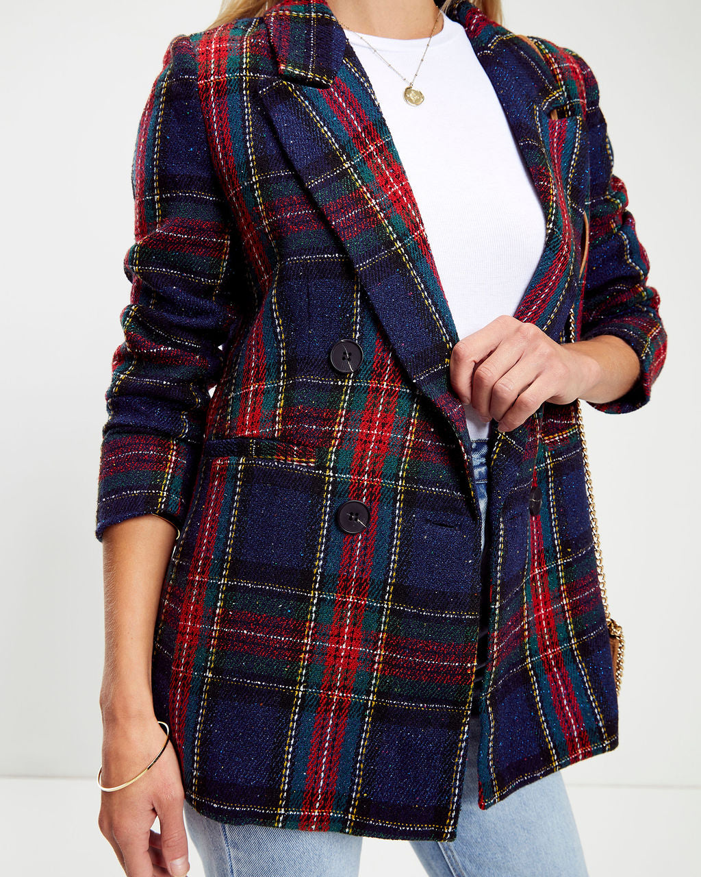 Franklin Metallic Plaid Blazer - Se7enfashion
