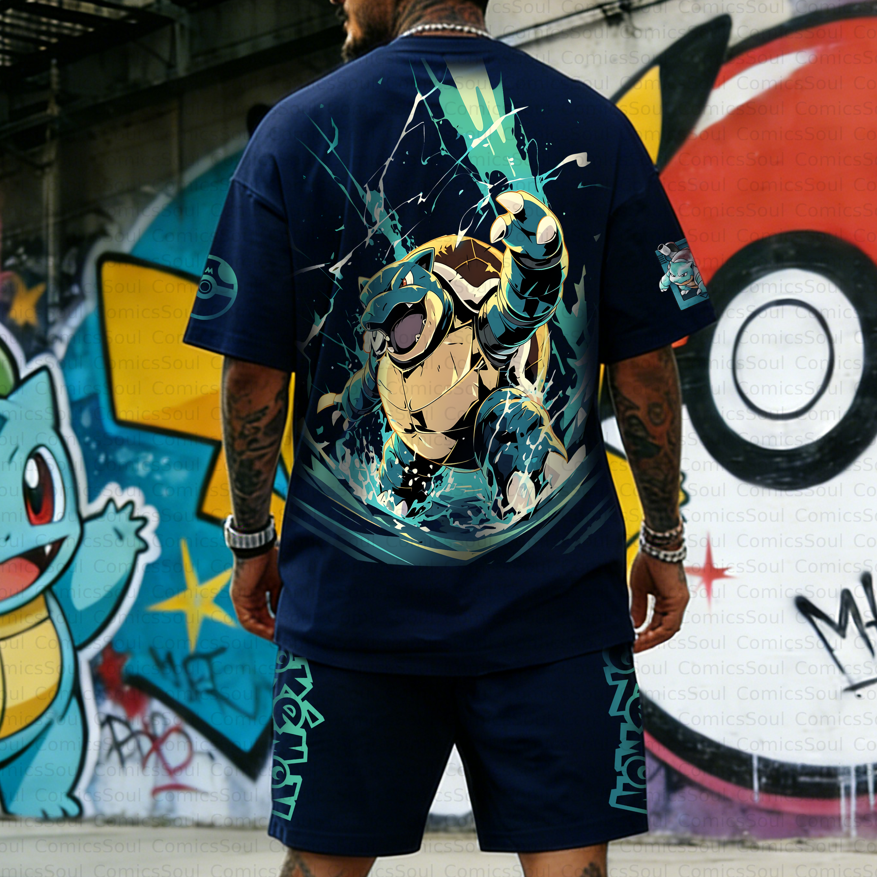 Unisex Anime Inspired Vintage T-shirt& Shorts 2 Pieces Set