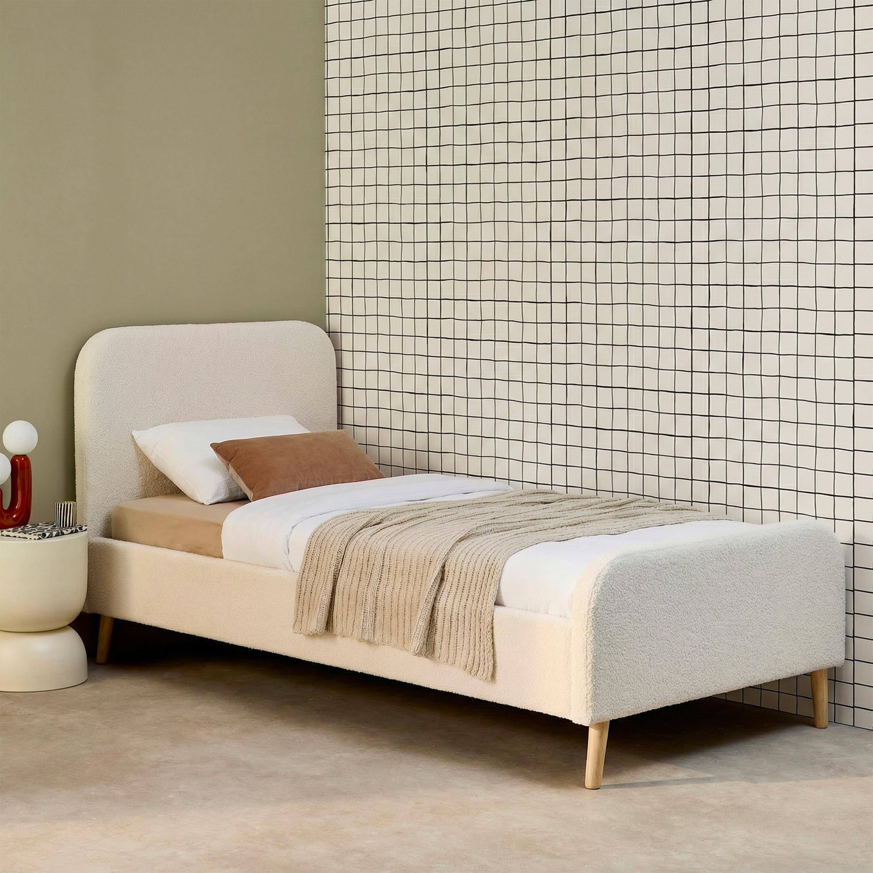 Finn - Cama con somier y cabecero acolchado borreguito, 90x190cm