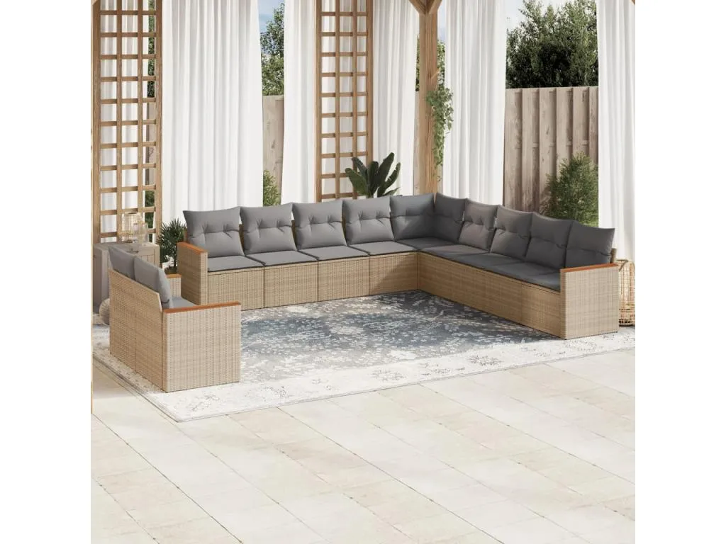 Sancaldeco Set de sofás de jardín 11pzas con cojines ratán sintético beige PDZR32629