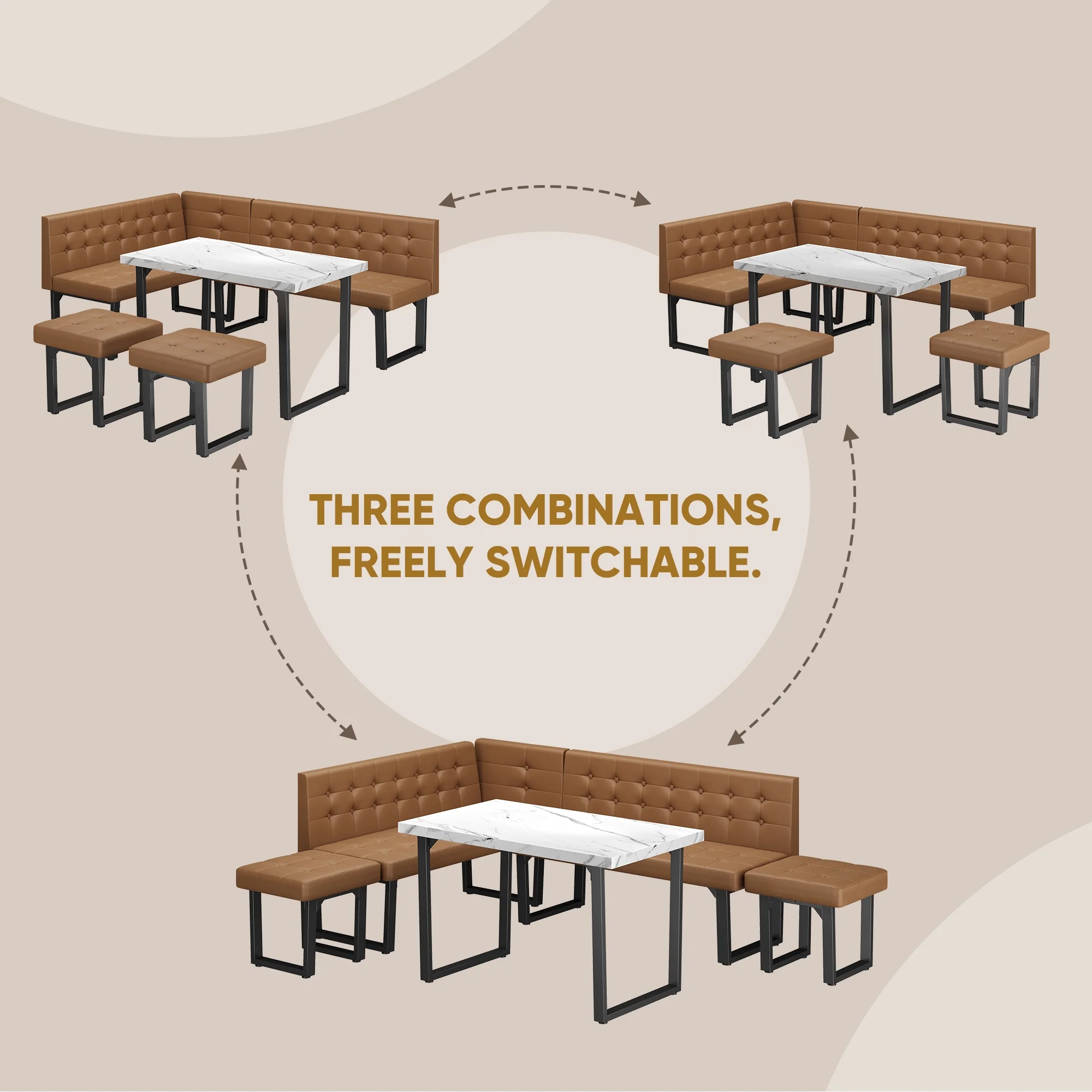 Brafab 5 Piece Corner Dining Breakfast Nook with Table and Bench Modern Kitchen Table Set with Gray Upholstered Banquette Seating - Image 13
