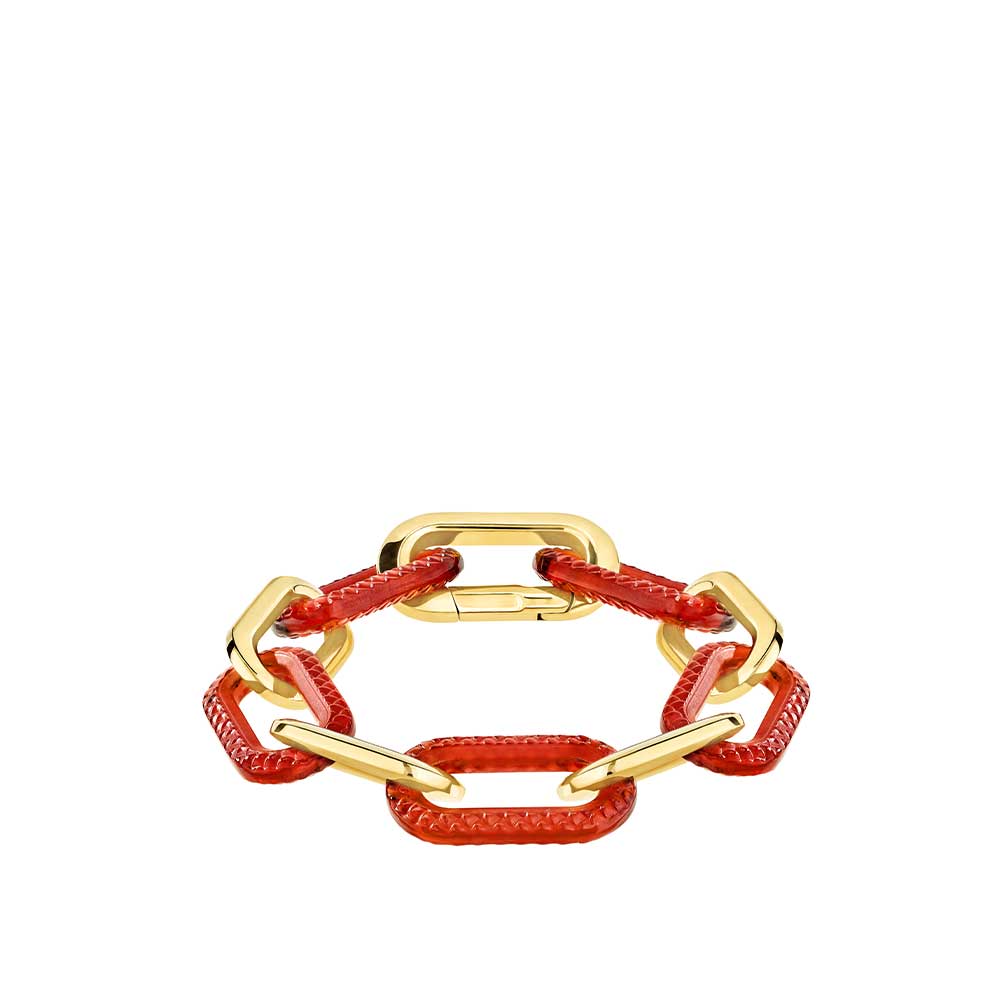 BRACELET EMPREINTE ANIMALE 5 CRISTAUX - CRISTAL ROUGE, LAITON PLAQUÉ OR JAUNE 18 CARATS