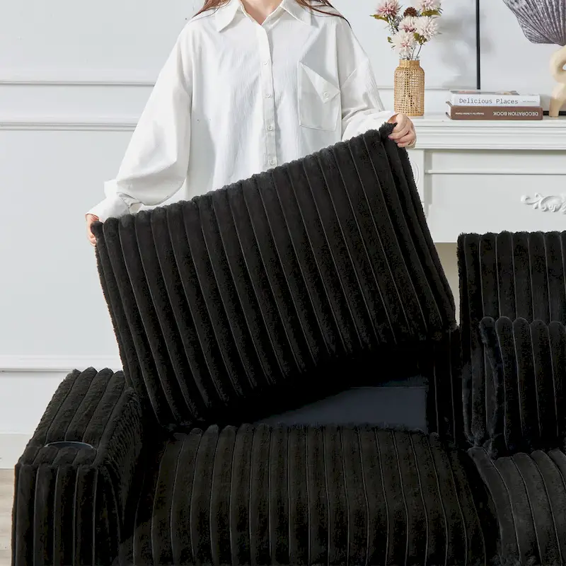 126W Large L-Shaped Corduroy Sofa with USB Charging Port