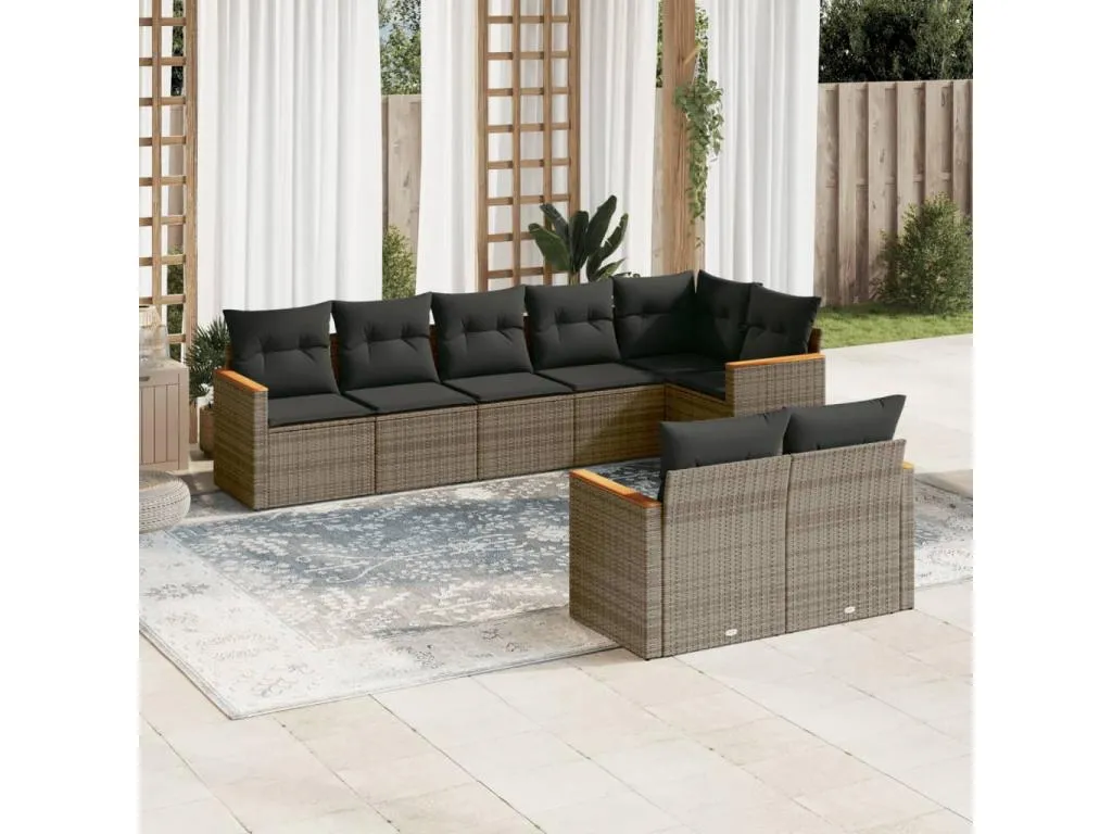 Patriciabaezcasa Set de sofás de jardín 8 pzas y cojines ratán sintético gris