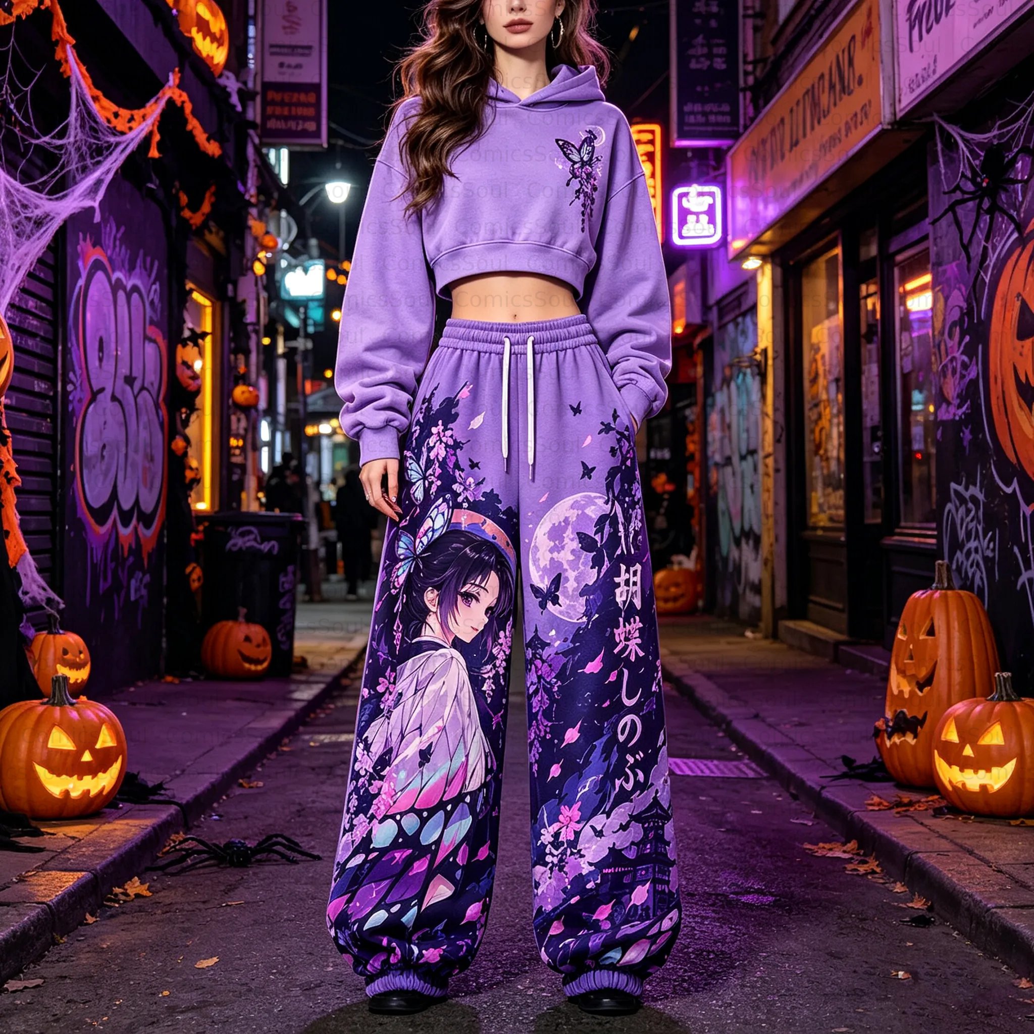 Demon Slayer Cropped Long Sleeve Hoodie & High Waist Jogger Pants Two Piece TeeThreads Sustain the Scene with Custom Apparel