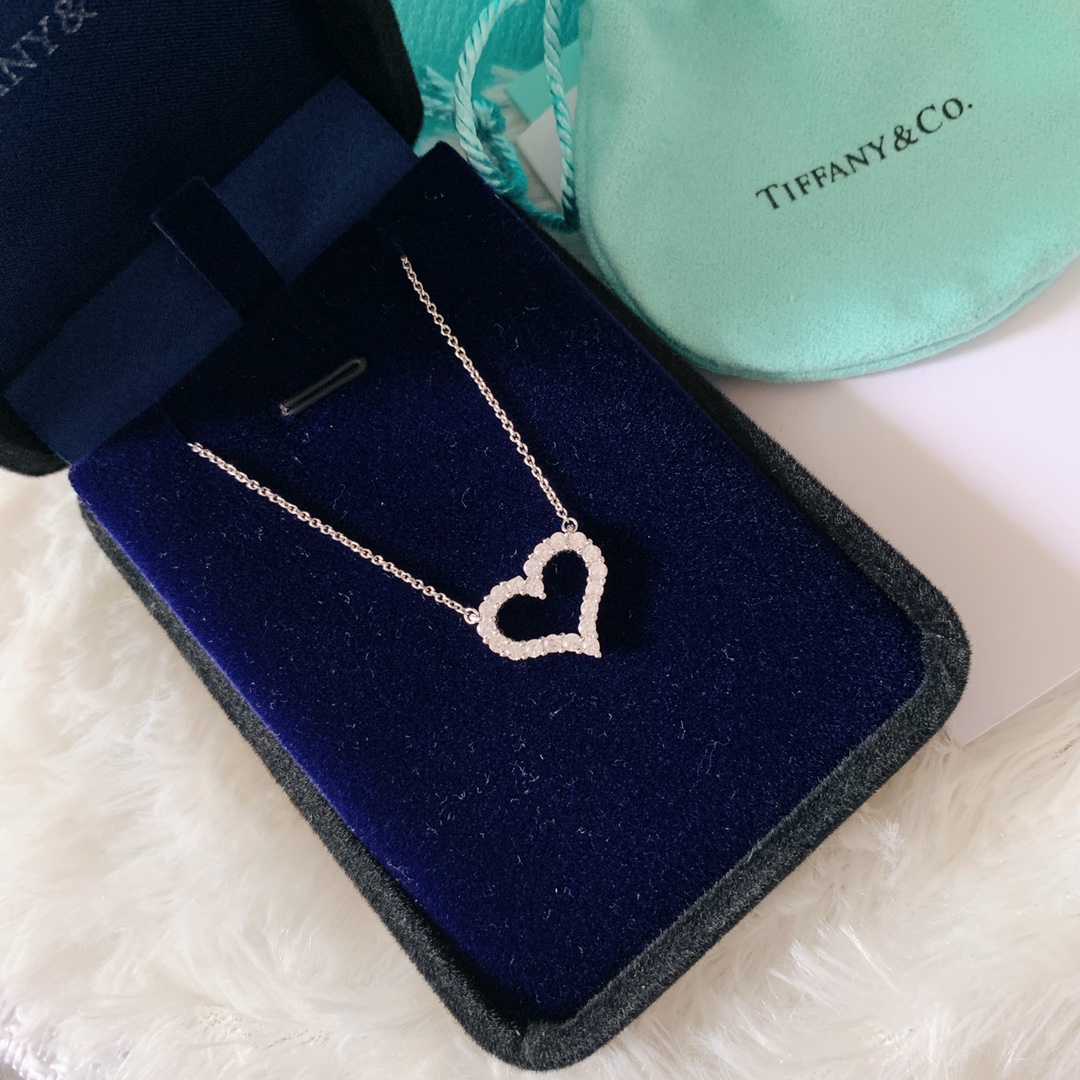 Tiffany Medium Full Diamond Love Heart Pendant Necklace - Original Replica Club