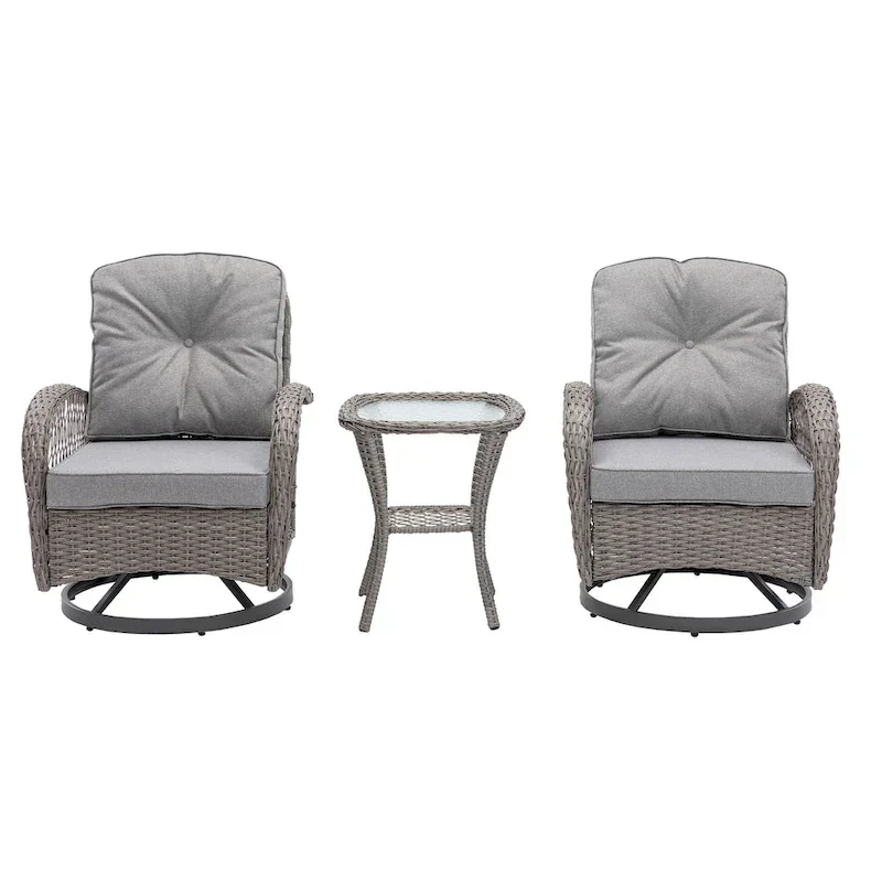3 Pieces Outdoor Swivel Rocker Patio Chairs, 360 Degree Rocking Patio Conversation Set