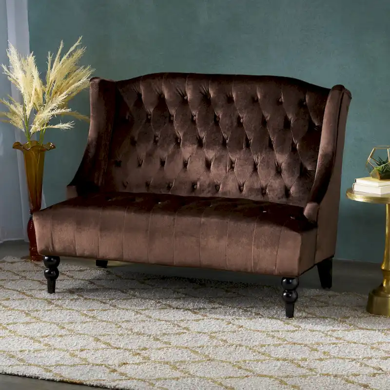Christopher Knight Home Leora Contemporary Glam Tufted Velvet Wingback Loveseat