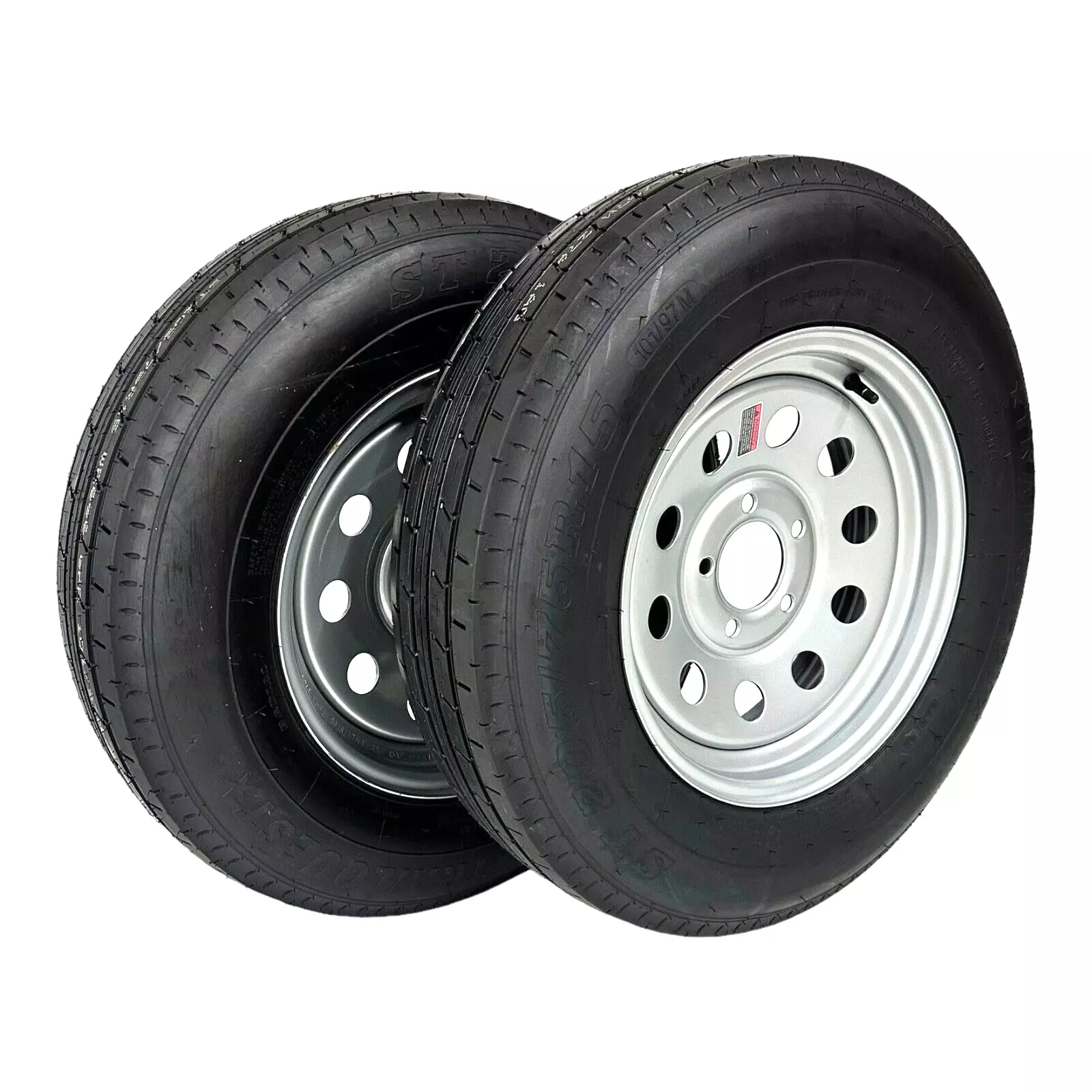 2 - Pack Trailer Tire on Rim ST205/75R15 Trailquest LRC 6 Ply Radial 5 Lug Silver Modular Wheel 5x4.5" Bolt Pattern