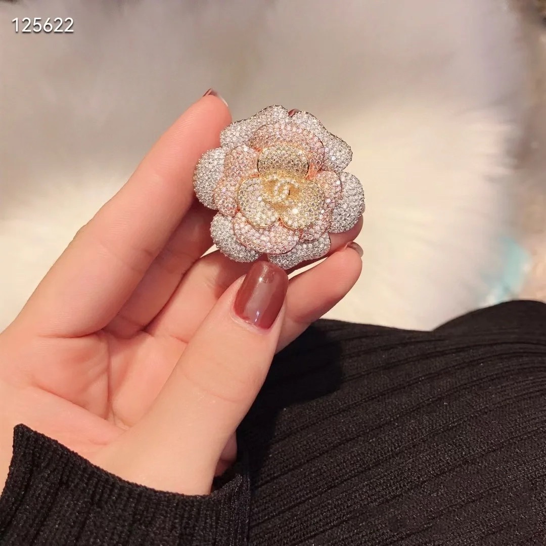 Chanel Full Diamond Paved Camellia Flower Brooch - Original Replica Club