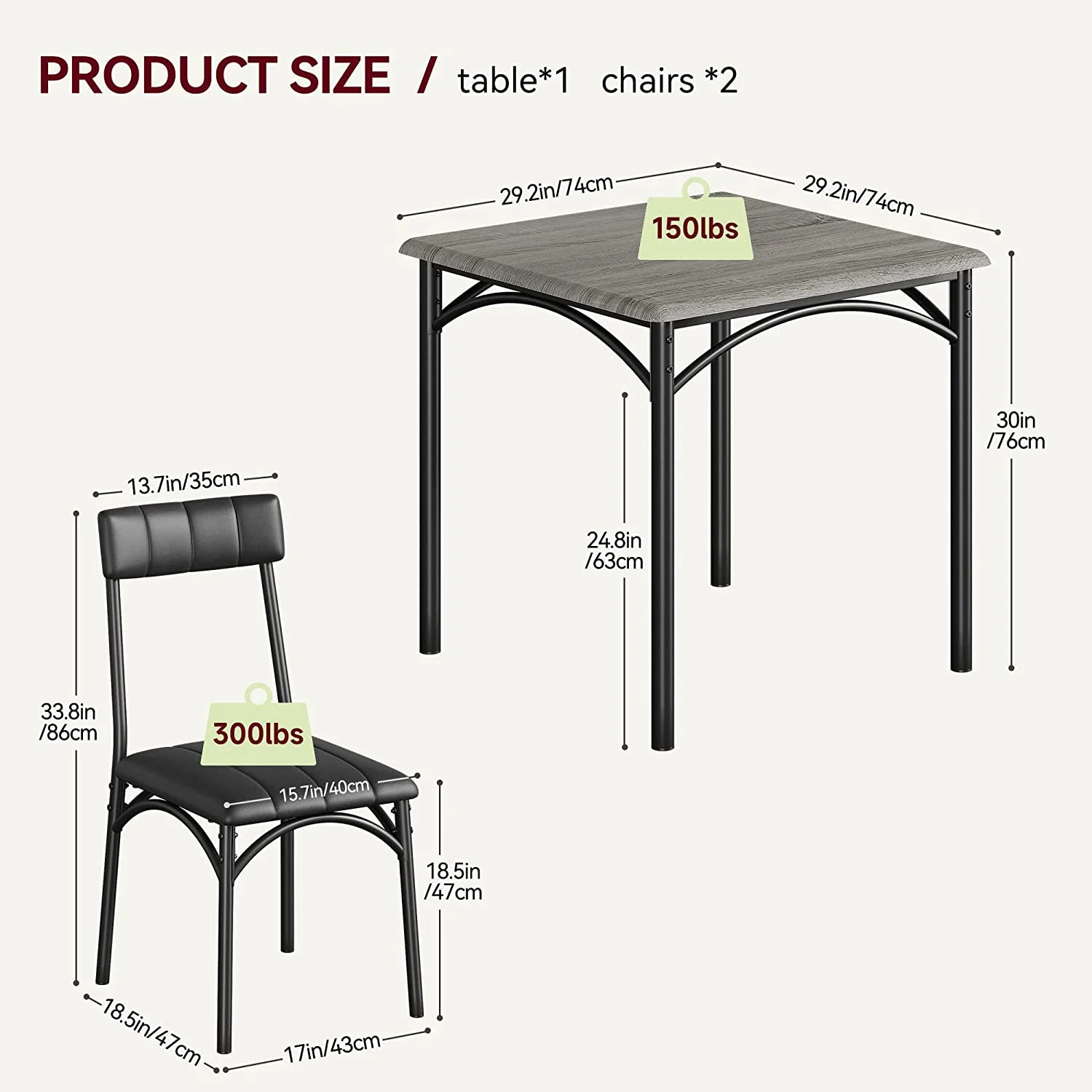 Dining Table Set for 2, Kitchen Table and Chairs for 2 with Upholstered Chairs, 3 Piece Dining Room Table Set, Square Kitchen Table Set for Small Space, Apartment, Studio - Image 8