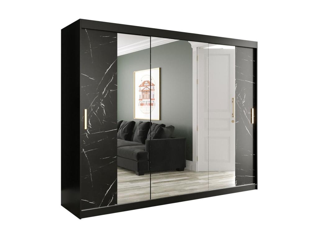 Armario Hartford 263, Mármol negro|Negro mate, 200x250x62cm, Número de estantes: 7.00