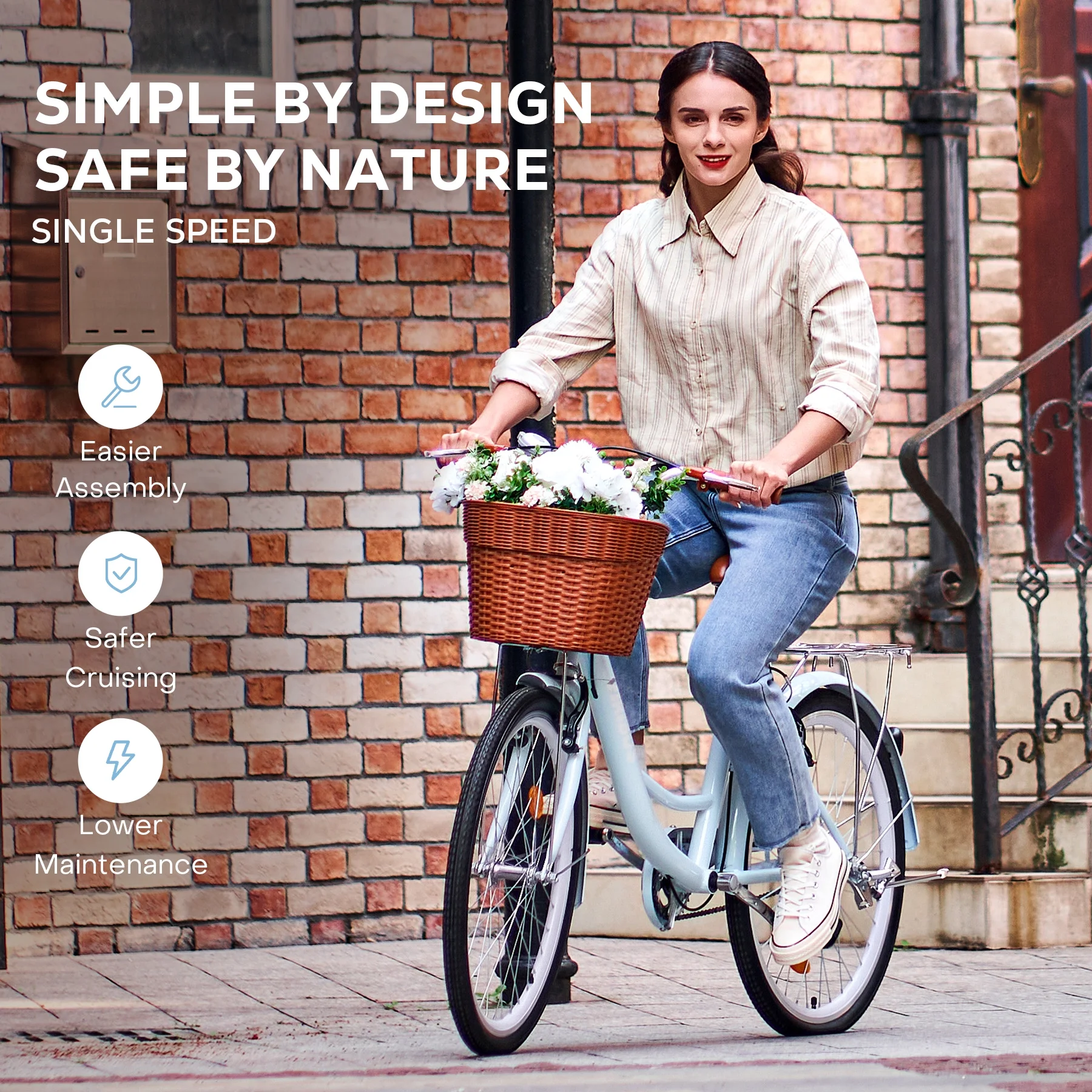 Viribus Women's Comfort Bike 24 inch Beach & City Cruiser Bicycle with Basket Rack White - Image 26
