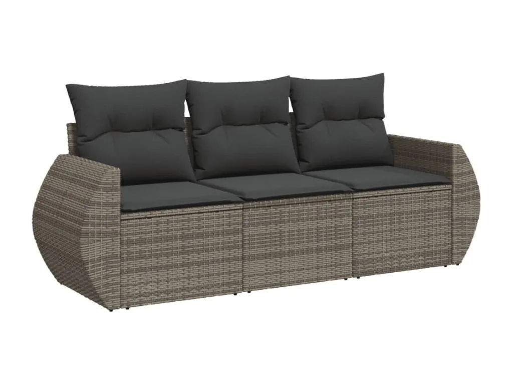 Set de sofá de jardín 3 pzas y cojines ratán sintético gris