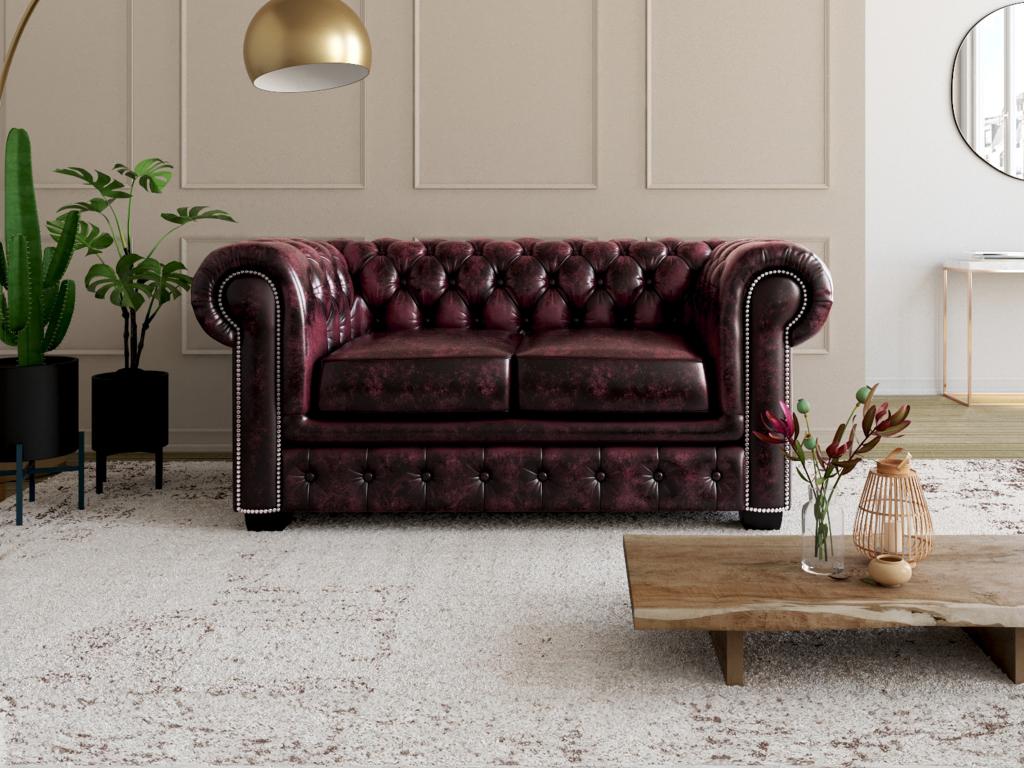 Sofá 2 plazas 100% piel cereza色