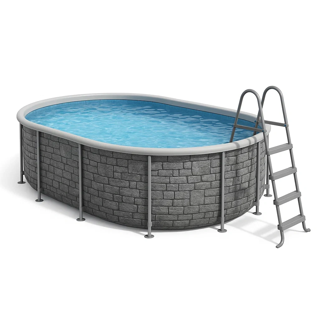 Piscina tubular ovalada desmontable con estructura de acero 418x243x98 cm gris/azul  WnSXihA119zB