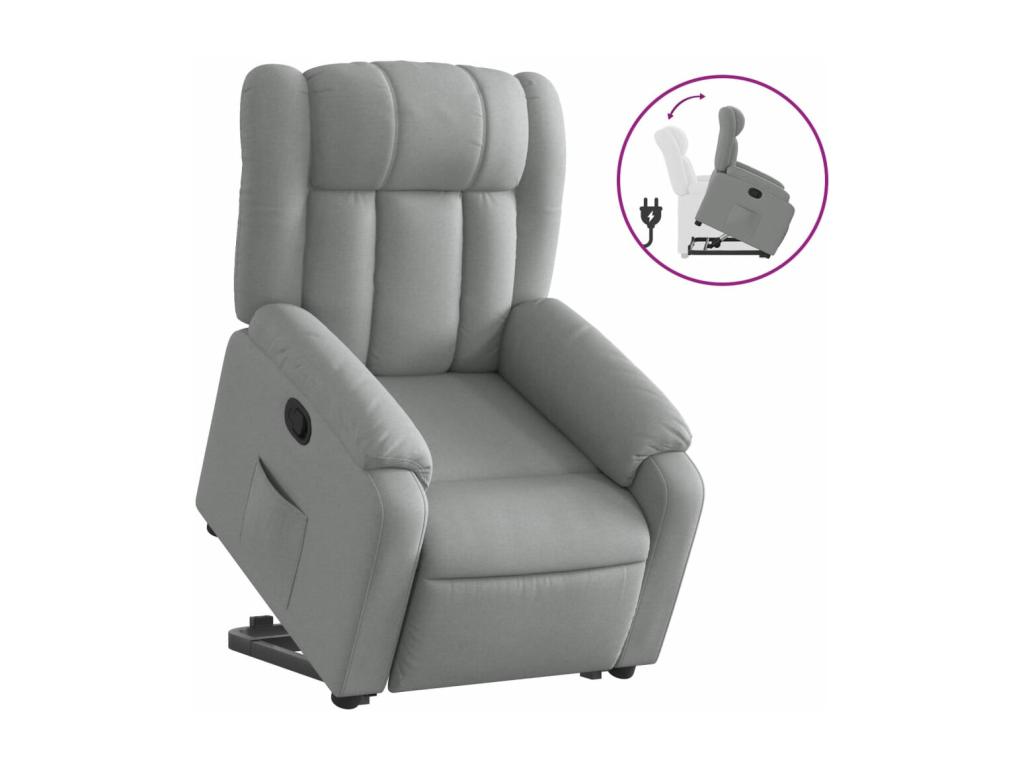 Sillón reclinable elevable de tela gris claro