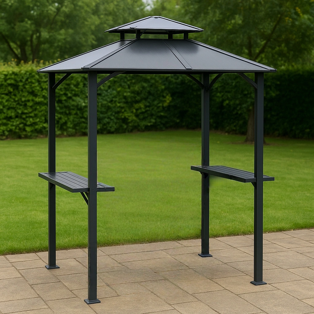 Pérgola Barbacoa Negra Metal Exterior Jardín 220x130x240 cm