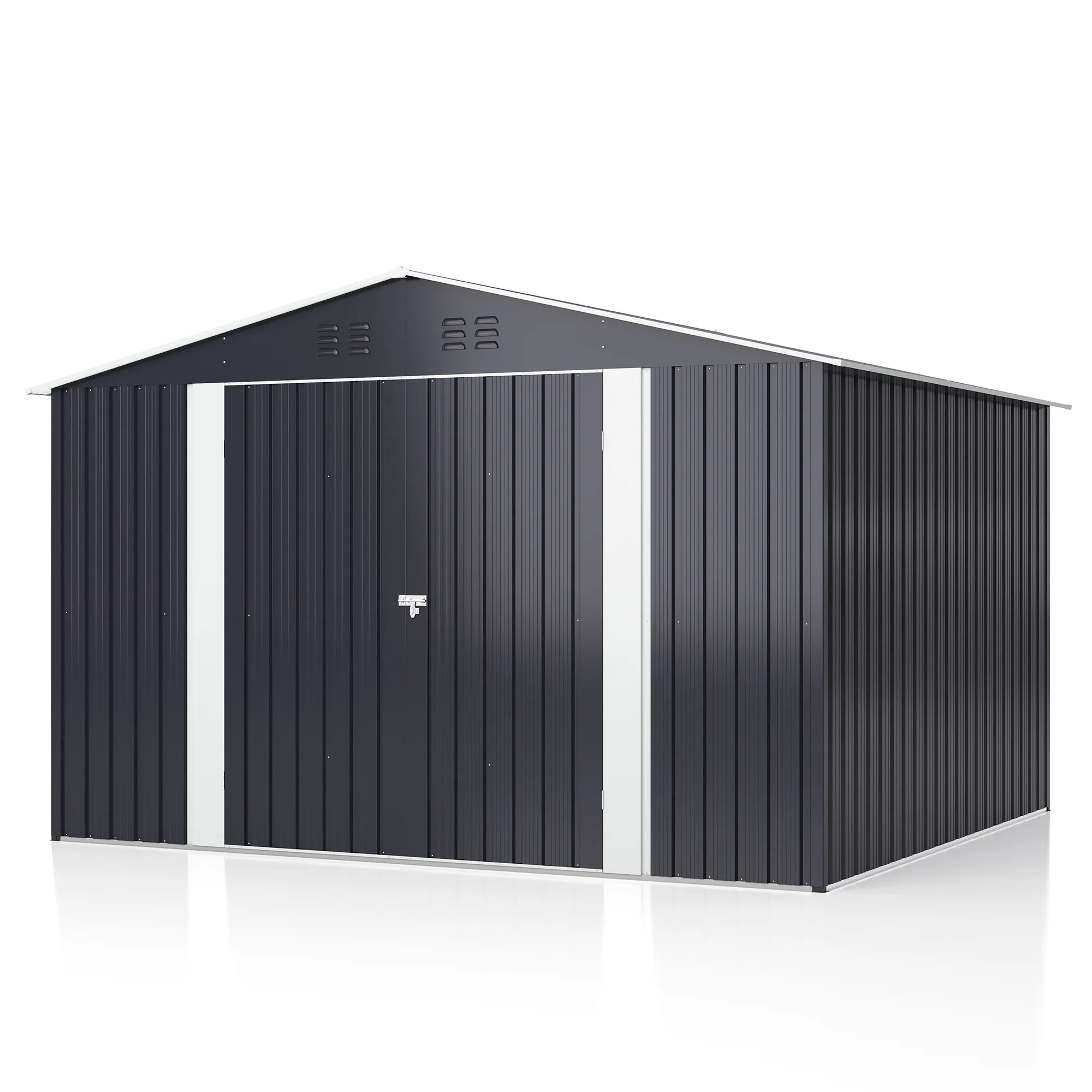 NETAJE 8x12 FT Outdoor Metal Shed with Updated Aluminum Frame, Storage Shed with Lockable Doors & Sliding Roof for Backyard, Garden, Gray - Image 14