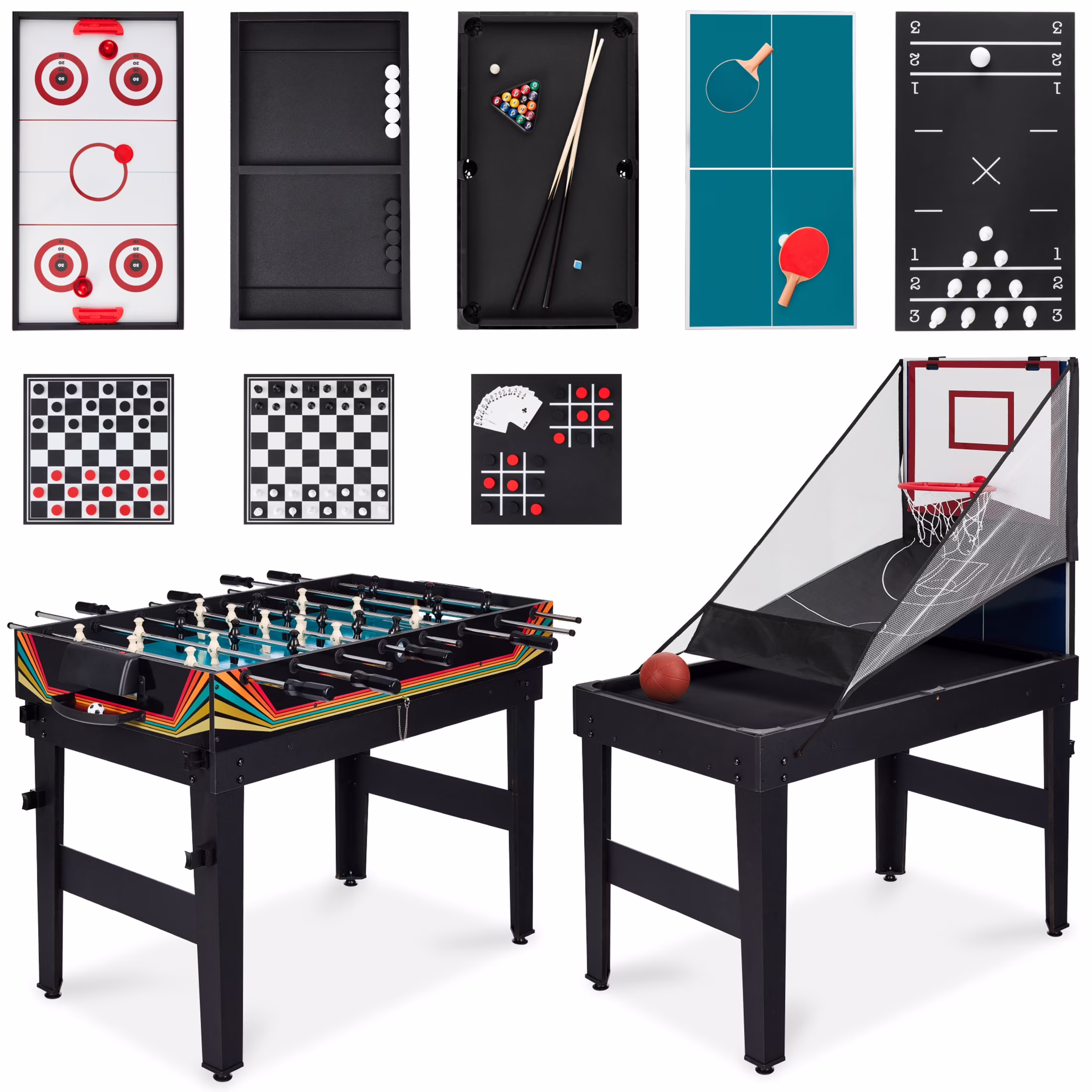 Best Choice Products 13-in-1 Combo Game Table Set w/ Ping Pong, Foosball, Basketball, Hockey, Archery - Natural - Image 5