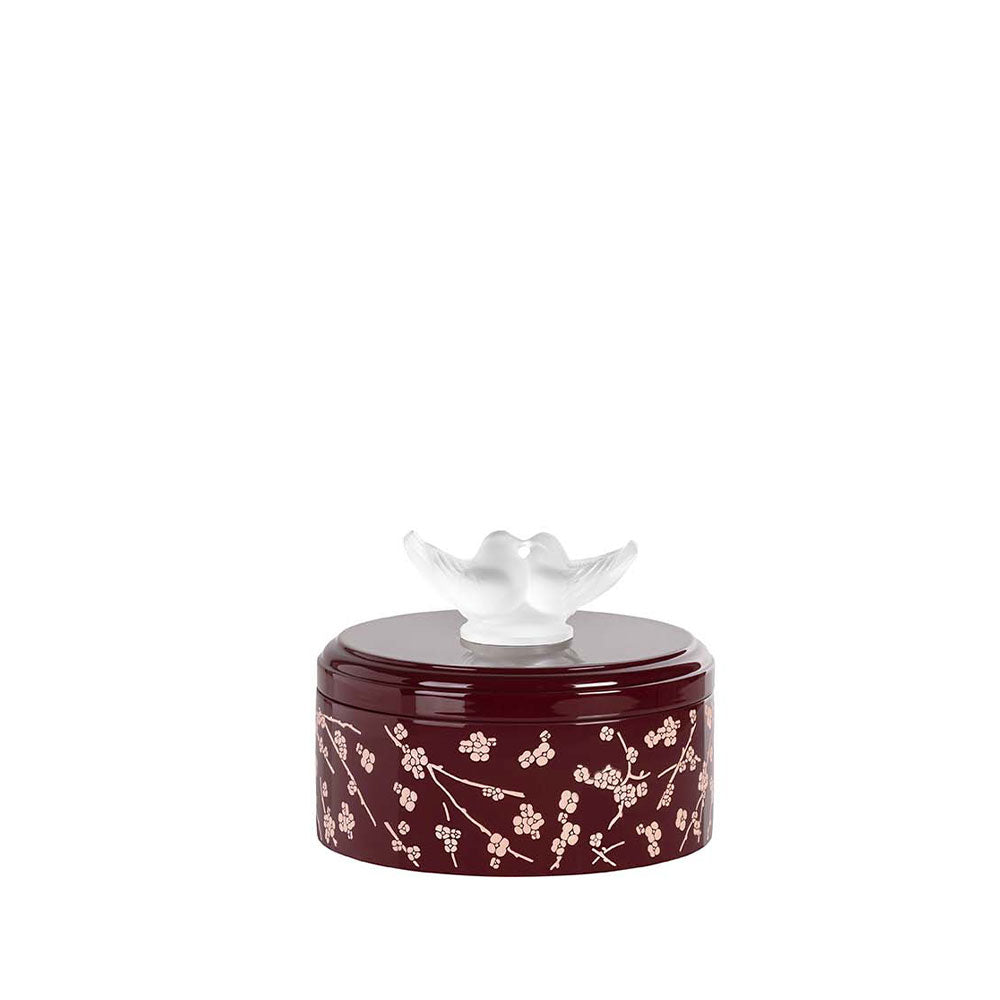 BOÎTE FLEURS DE CERISIER PETIT MODÈLE - CRISTAL INCOLORE, BOIS LAQUÉ ROSE ET BORDEAUX