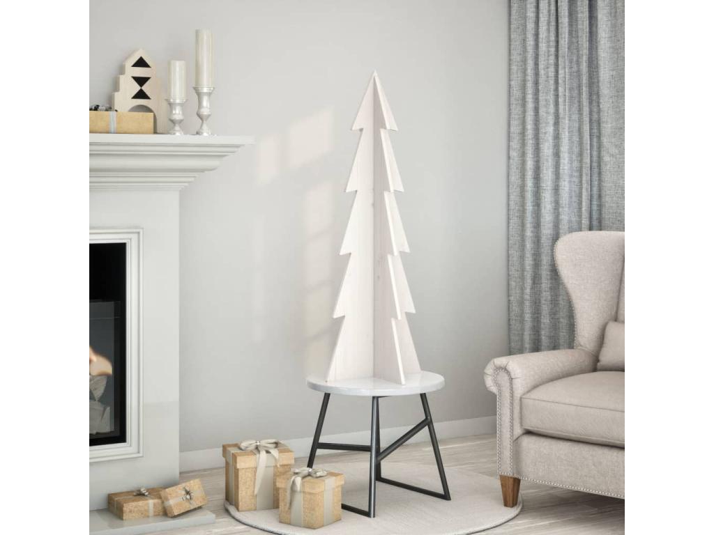 Árbol de Navidad de madera para decoración blanca 112 cm pino macizo
