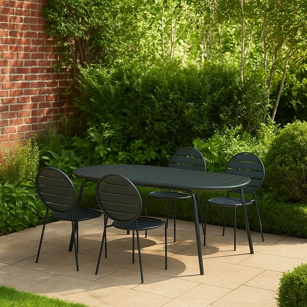 Conjunto de comedor de jardín para 4 personas, Estructura metálica, 4 sillas, 1 mesa ovalada, Negro - TzGdKkf178YX