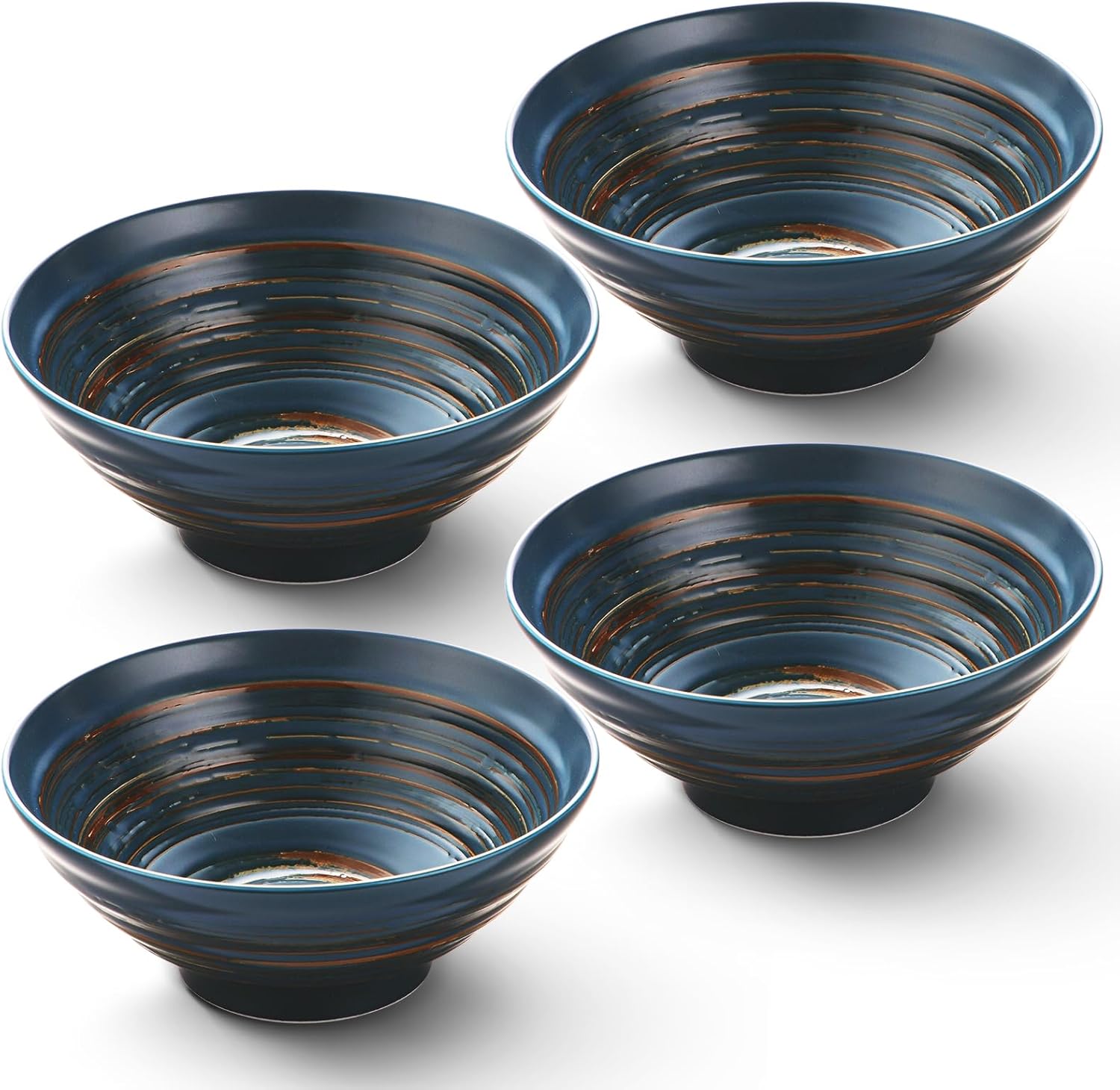 YUN TAO Ceramic Ramen Bowls Set of 4, 35 oz Large Japanese Style Serving Bowls for Salad,Udon, Soba, Pho,Pasta, Asian Soup Noodle (Multicolor - Set of 4)