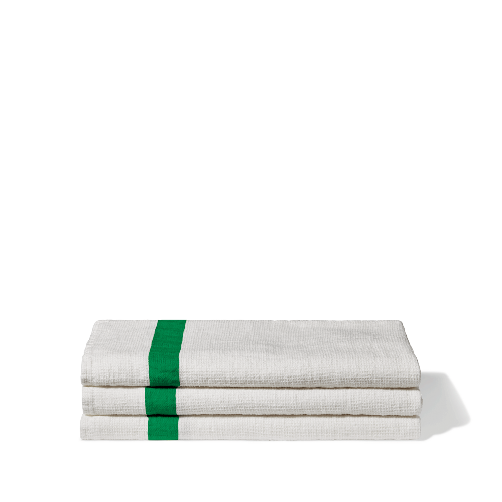 Serviette de bain en lin - Nid d'abeille - Bande Vert Potager