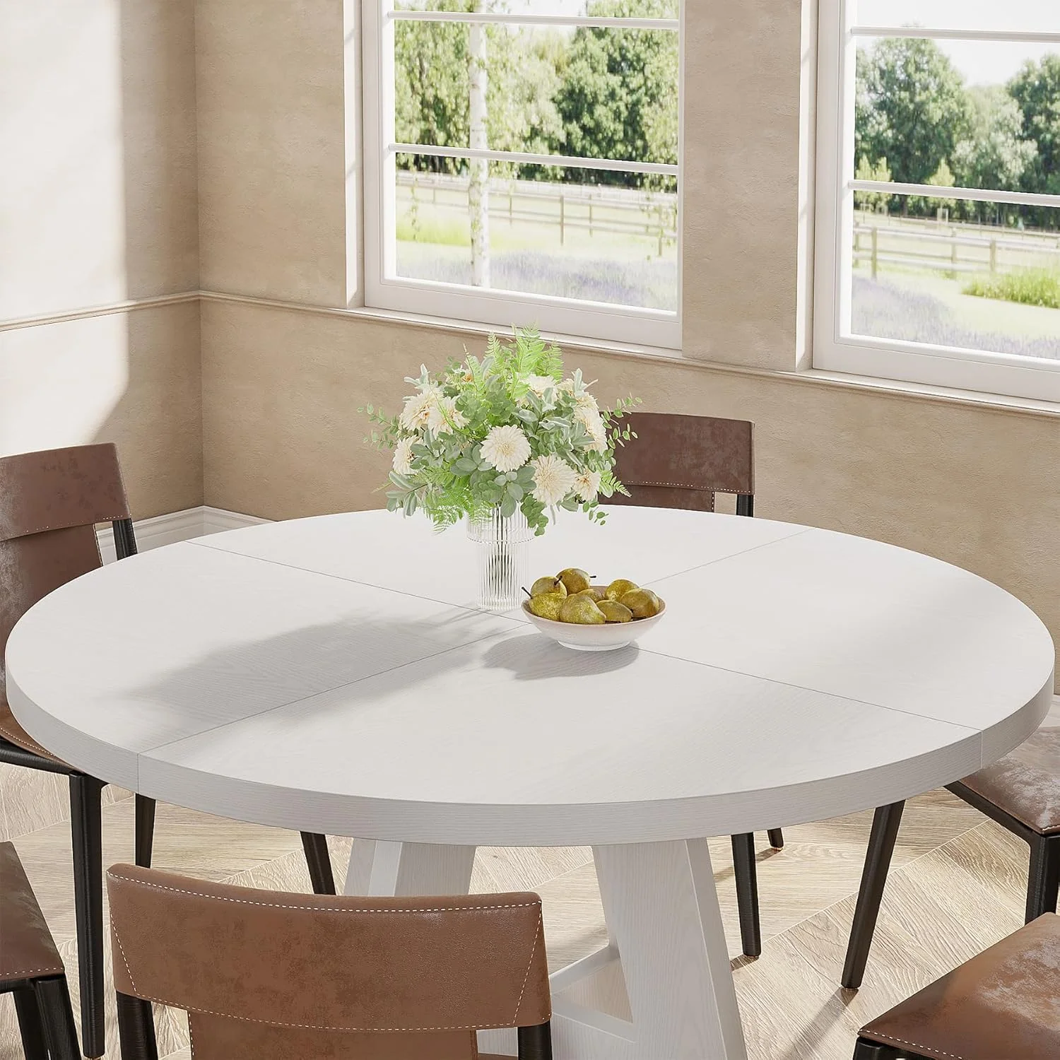 Tribesigns Round Dining Table for 4, Grey Kitchen Table 47 Inch Farmhouse Wood Kitchen Dinning Table for Kitchen Living Room - Image 16
