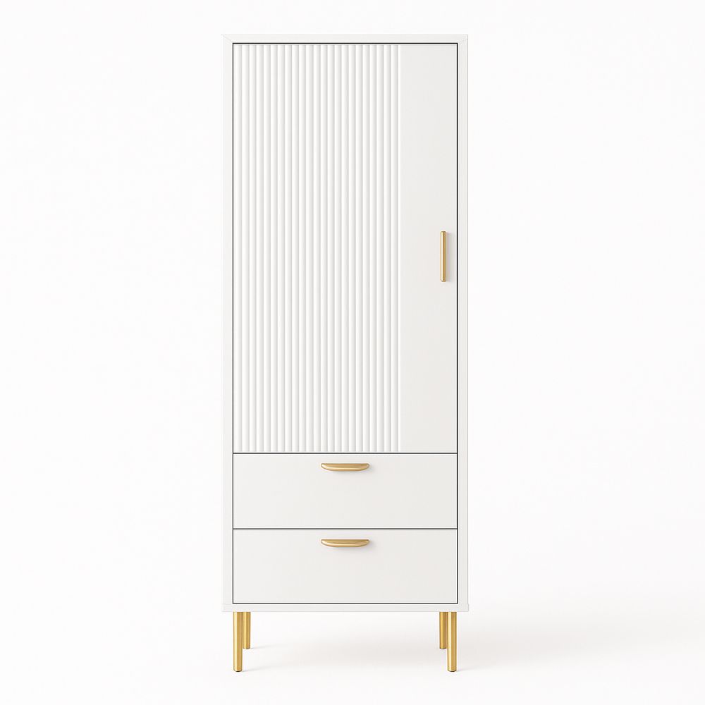 Armario Moderno de Madera Blanca, Con Estilo Escandinavo, 2 Cajones, 1 Puerta, Estructura Resistente, Ideal para Habitaciones y Salones