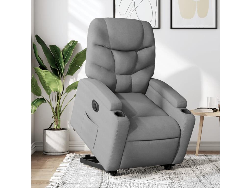Sillón eléctrico reclinable elevable de tela gris claro