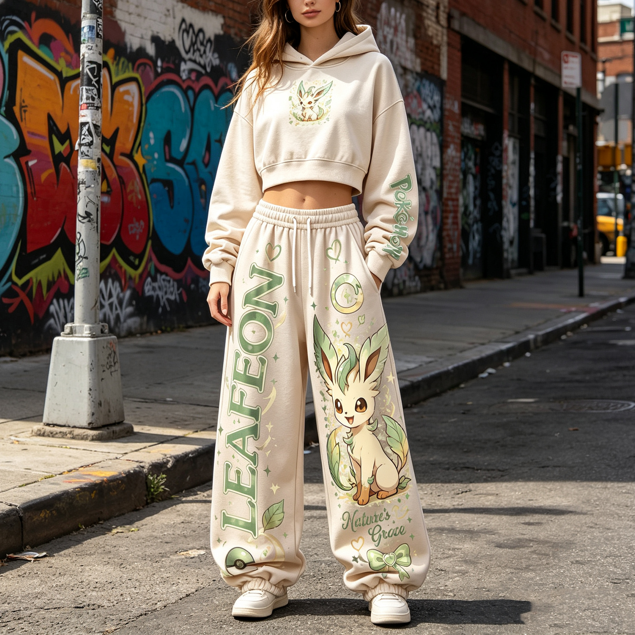 Pokémon Cropped Long Sleeve Hoodie & High Waist Jogger Pants Two Piece TeeThreads Sustain the Scene with Custom Apparel