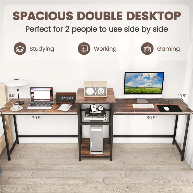 Eletriclife 2-Person Computer Desk with Power Outlet and Printer Stand