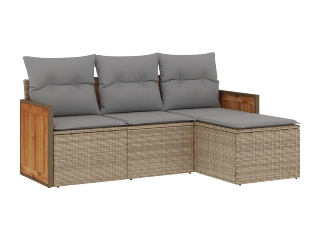 Juego de sofás jardín con cojines 4 pzas ratán sintético beige cmob01044
