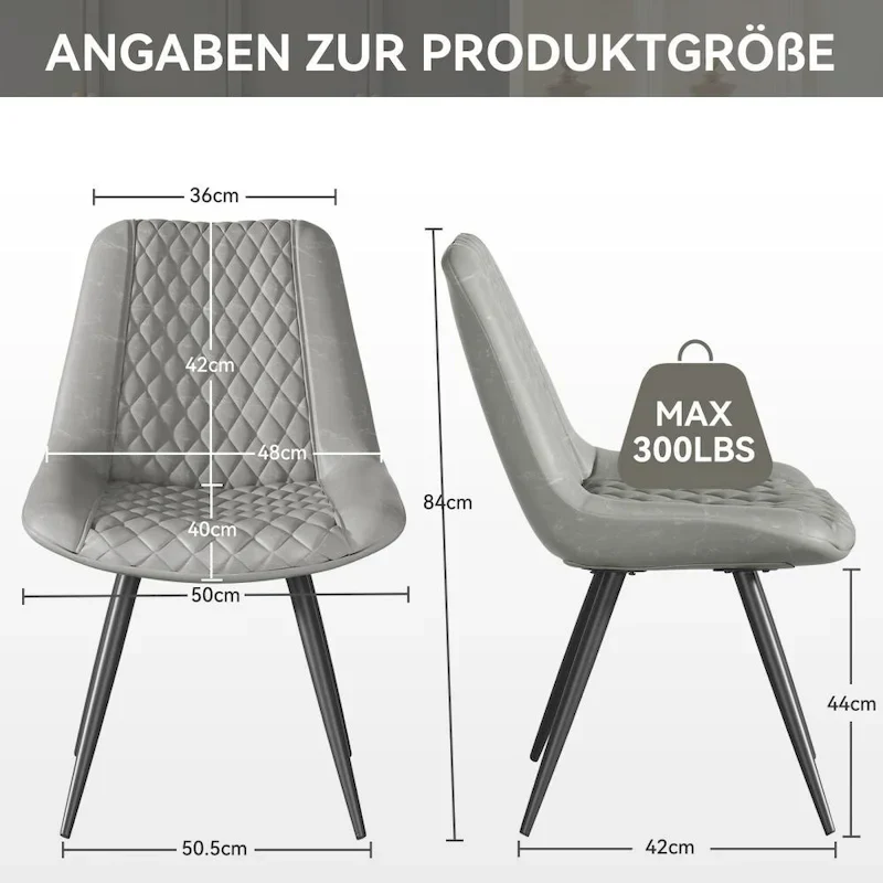 Set of 2 Leather Dining Chairs with Metal Legs