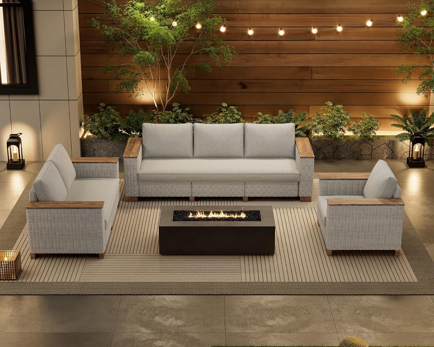 Jocisland Patio Furniture Set, 6 Piece Modular Rattan Outdoor Sectional Set with Washable Cushions, 3-Seat Outdoor Couch, 1 Loveseat, 1 Single Chair for Lawn Deck Backyard Garden, Beige - Image 4