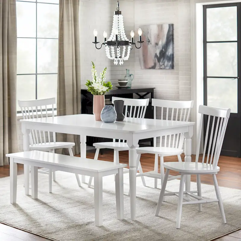 Set of 2 Spindle Back Dining Chairs Solid Rubberwood Farmhouse Style