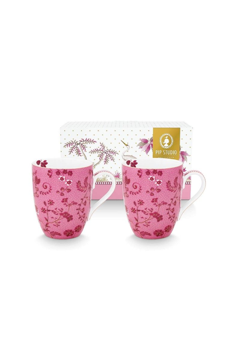 Set/2 Mugs Large Jolie Flowers Pink