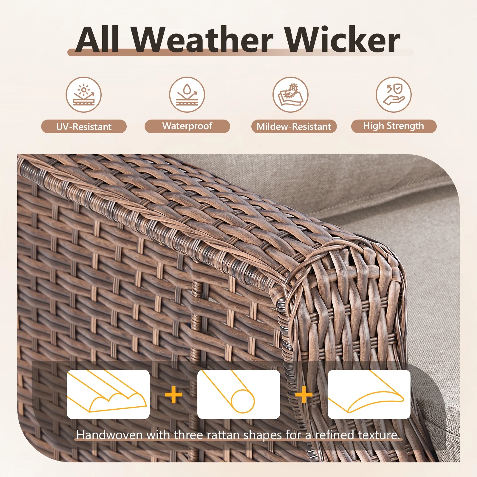 Bellefurn Outdoor Patio Furniture Set with Fire Pit and Swivel Rocker Chair,High-Back Wicker Outdoor Conversation Sets with 3 Seater Couch and Side Table Set for Porch,Deck,Garden - Image 8