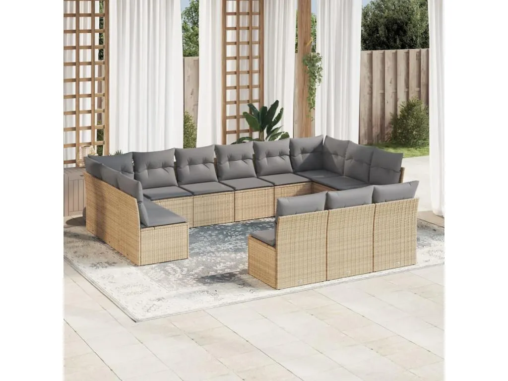 Set sofás de jardín con cojines 13 pzas ratán sintético beige iqhc62308